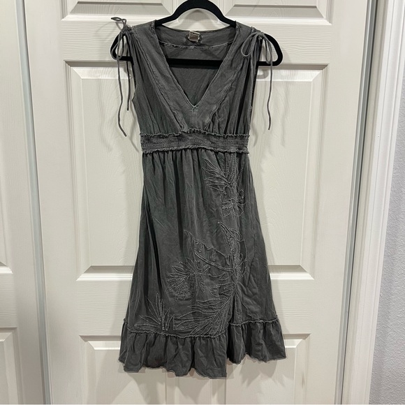 Billabong Vintage Y2K Babydoll Embroidered Mini Dress Grey Size Small Sleeveless - Picture 2 of 9